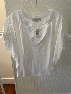 NWT LOFT White Split-Neck Mixed Media Lightweight Tunic Top